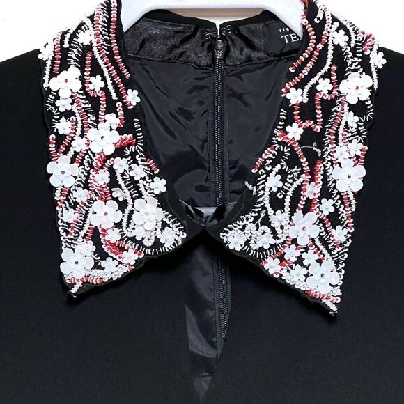 NWT rickie freeman Teri Jon Peplum Hem Embellished Collar Black Shift Dress Sz 6 - Picture 2 of 7